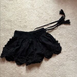Black Ruffled Shorts/beach coverup with Lace Trim